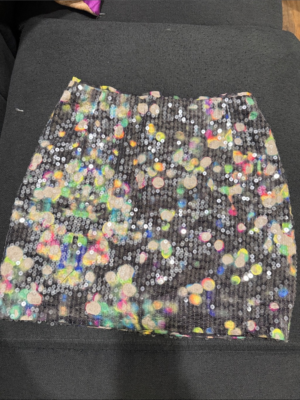 H&M Black Sequin Mini Skirt with Multicolor Iridescent Accents